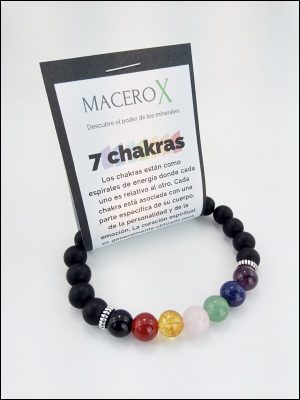 Pulsera de piedras elástica 7 chakras y Shunguita