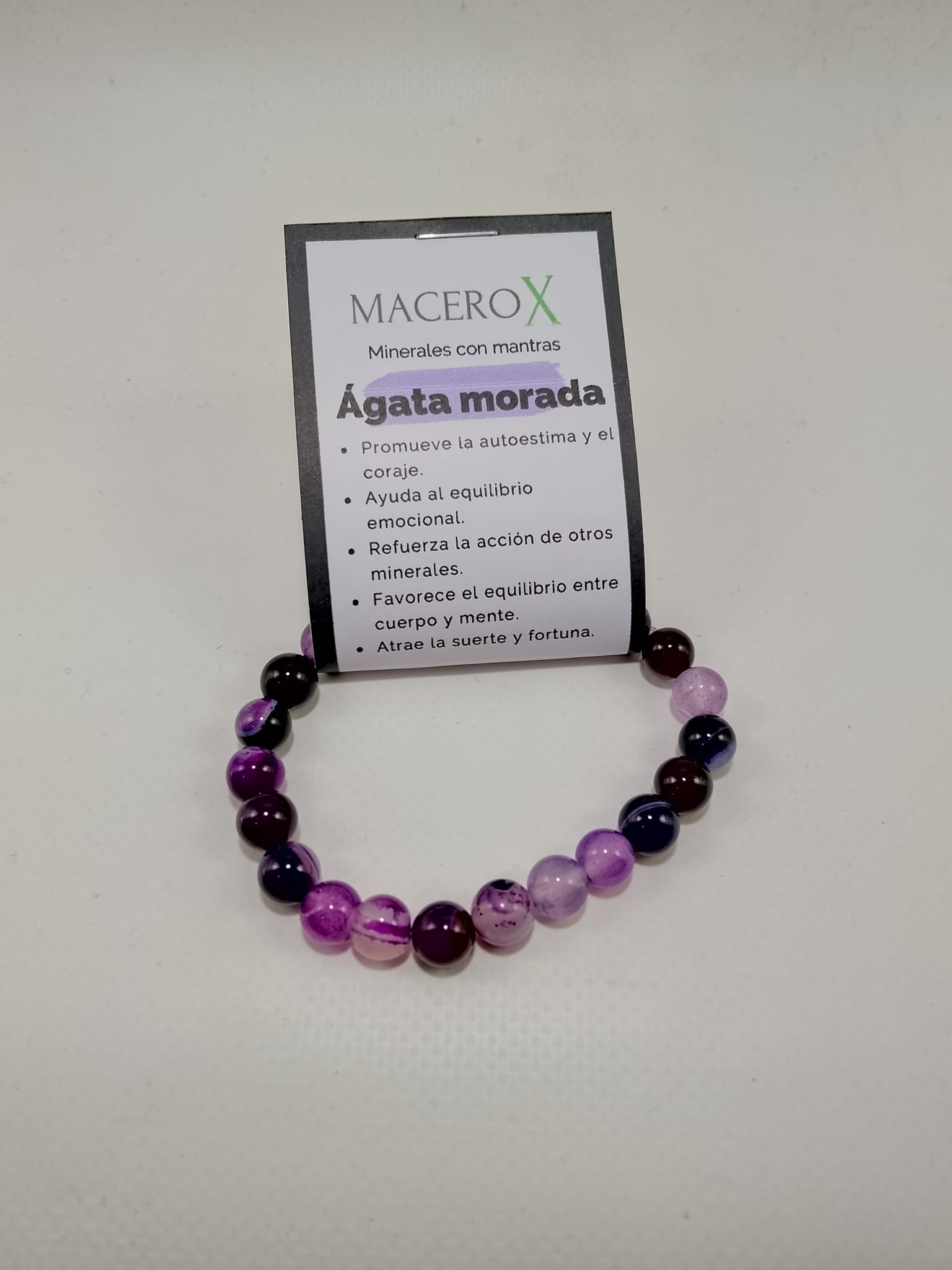 Pulsera de piedras elástica Ágata morada 8mm Macerox Pulsera de piedras