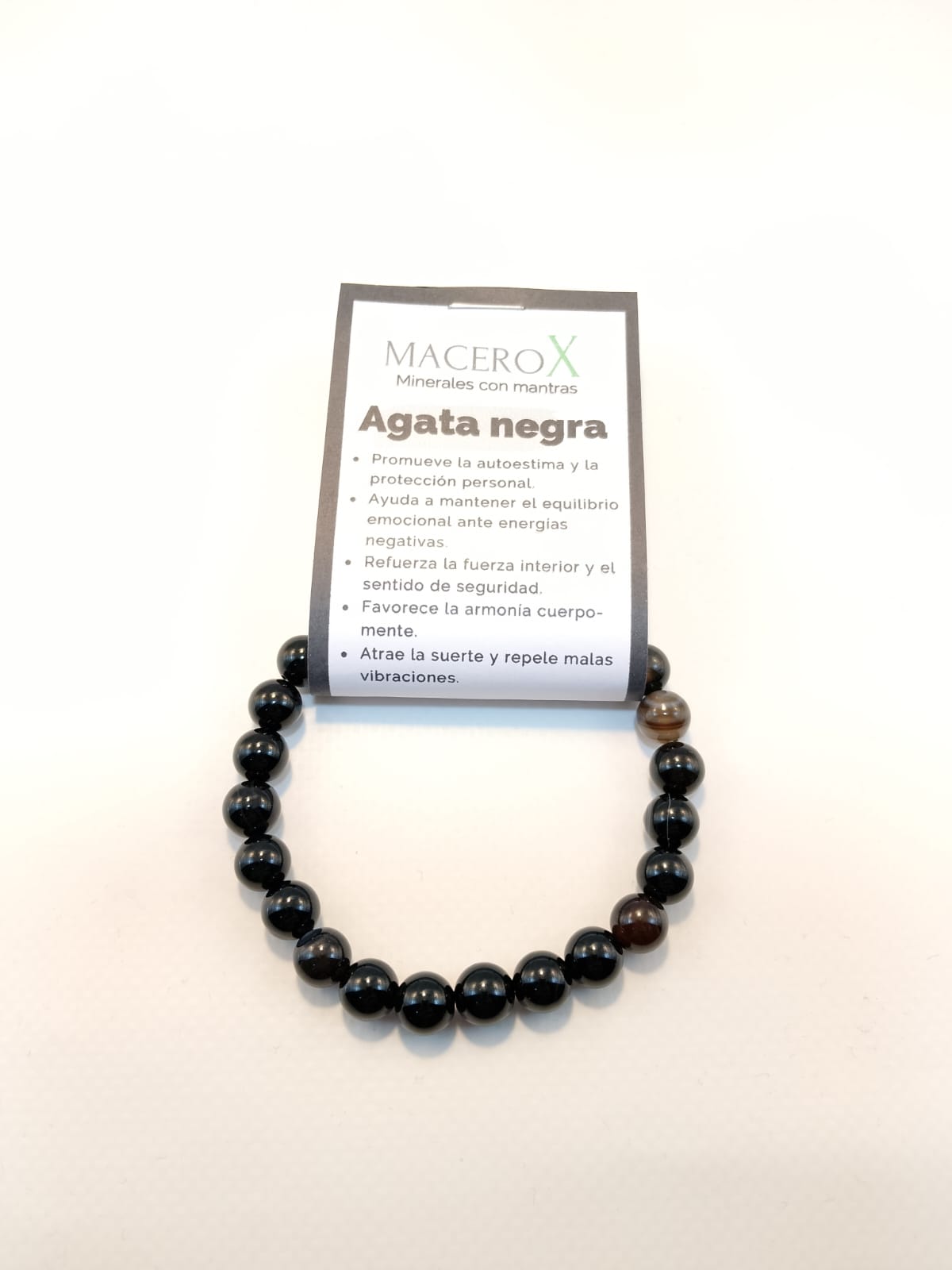 Pulsera de piedras elástica Ágata negra 8mm Macerox Pulsera de piedras