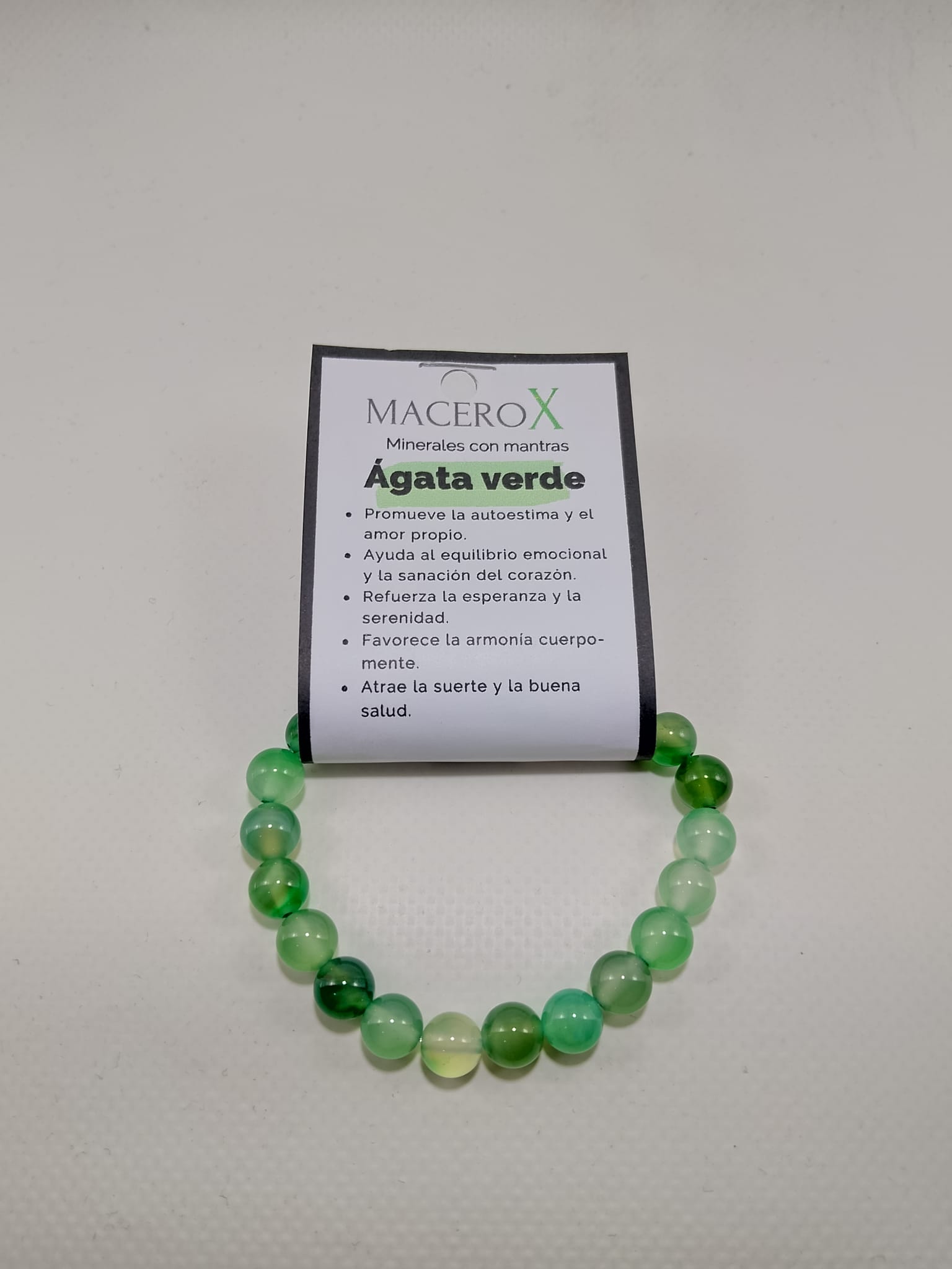 Pulsera de piedras elástica Ágata verde 8mm Macerox Pulsera de piedras