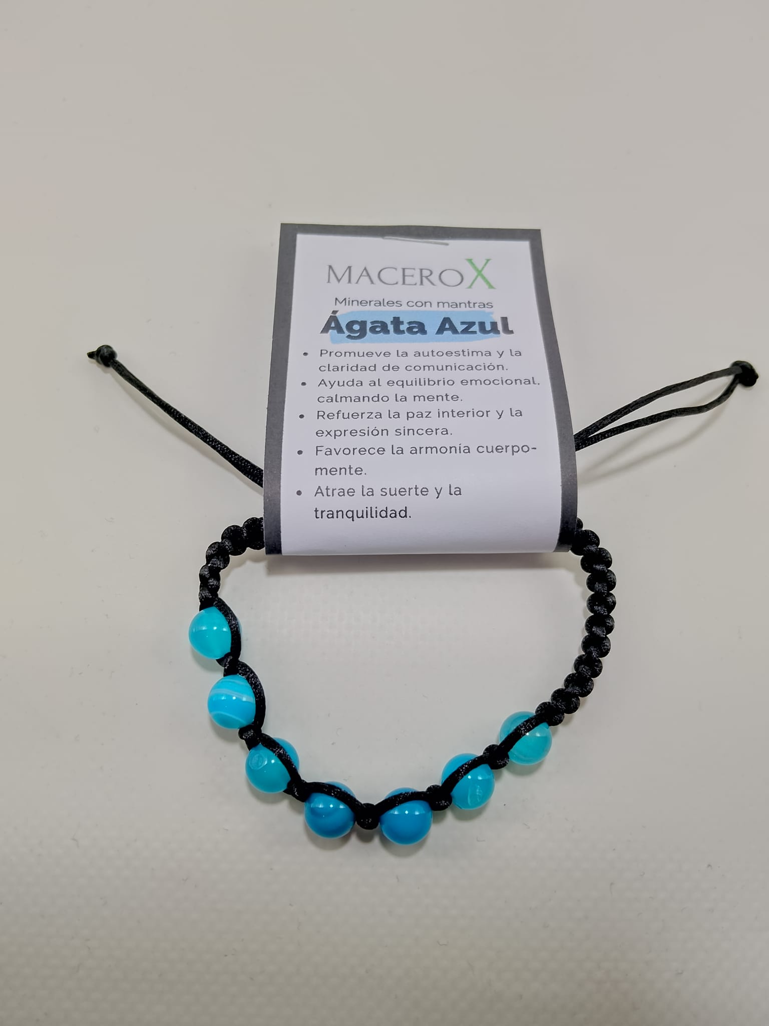Pulsera Ágata azul nudo corredizo Macerox Pulsera Ágata azul