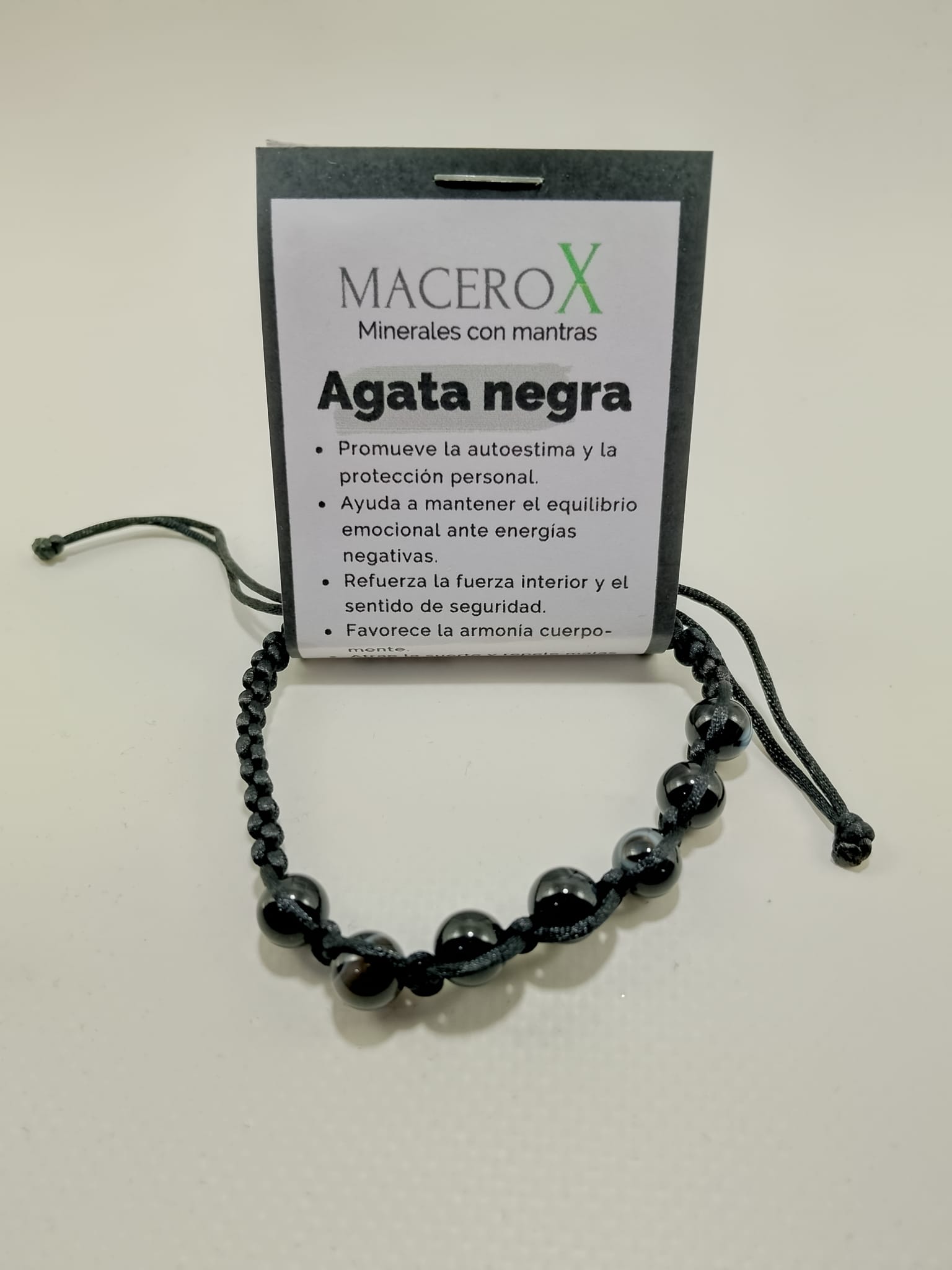 Pulsera Ágata negra nudo corredizo Macerox Pulsera Ágata negra