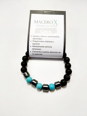 Pulsera de piedras lava, turquesa y hematita