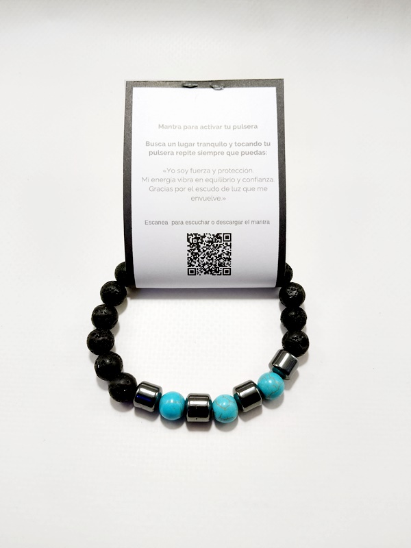 Pulsera de piedras lava, turquesa y hematita