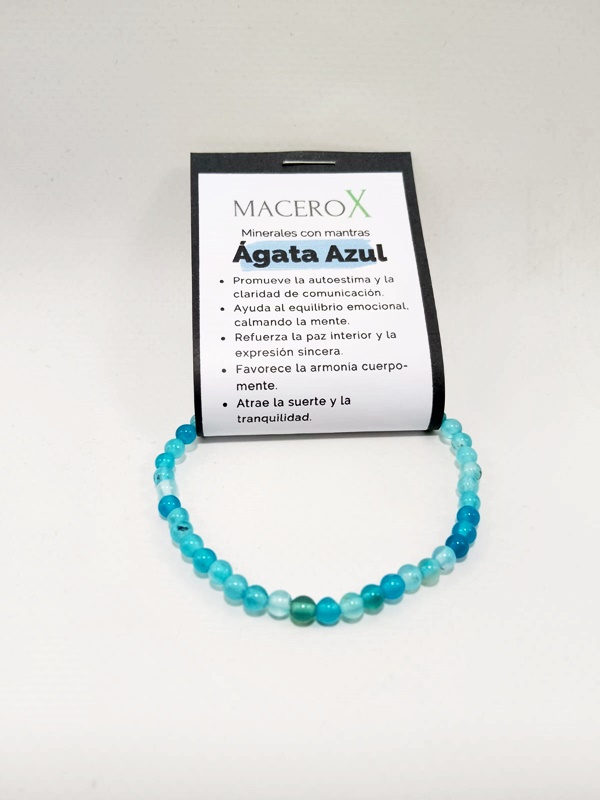 Pulsera de piedras elástica Ágata azul 4mm Macerox Pulsera de piedras elástica Ágata