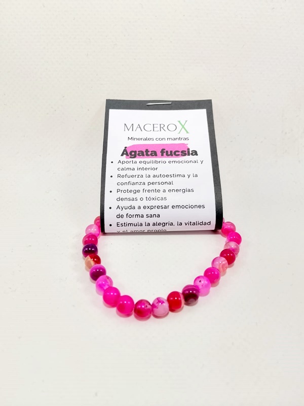 Pulsera de piedras Ágata fucsia de 6mm Macerox Pulsera de piedras Ágata
