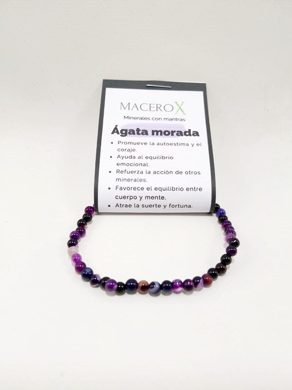 Pulsera de piedras elástica Ágata morada 4mm Macerox Pulsera de piedras