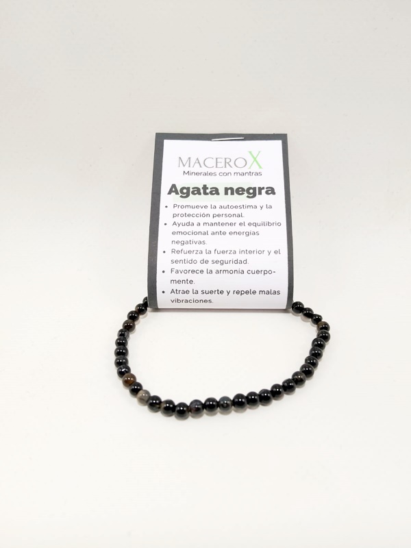 Pulsera de piedras elástica Ágata negra 4mm Macerox Pulsera Agata negra