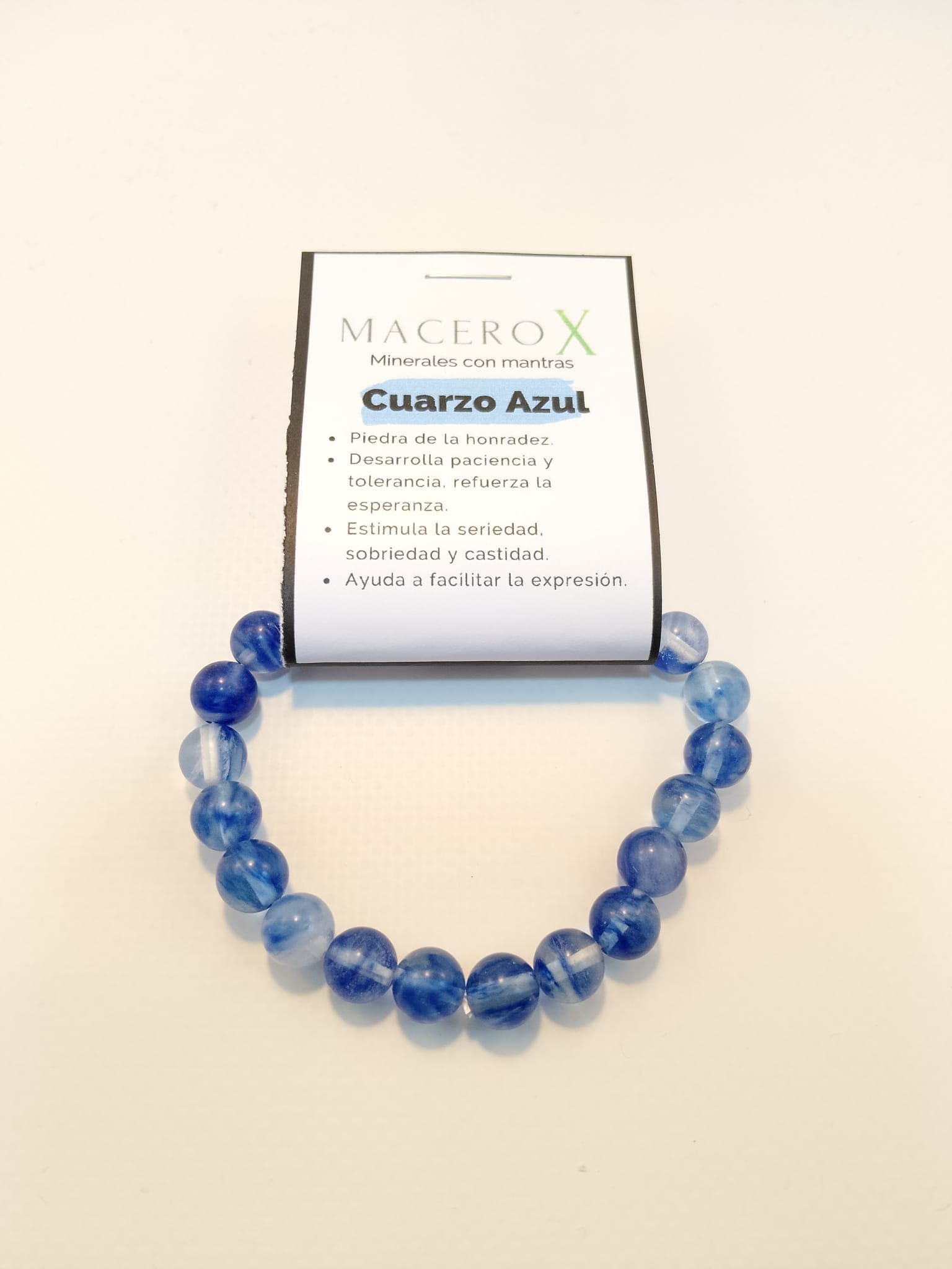 Pulsera de piedras Cuarzo azul rutilado 8mm Macerox Pulsera de piedras