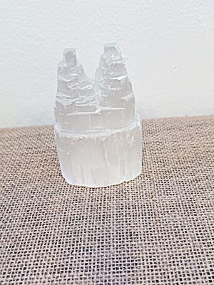 Torre de selenita doble natural 10 cm limpieza de cristales Macerox