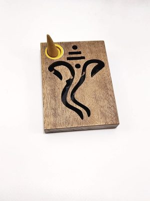 Quemador de incienso en bloque de madera para conos con soporte metálico macerox