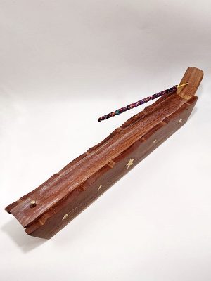 Quemador de incienso tipo barca de madera con compartimento para guardar varillas macerox