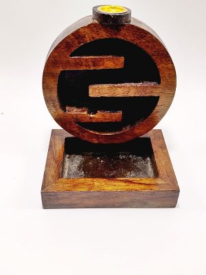 Incensario de reflujo redondo en madera con soporte metálico para conos macerox