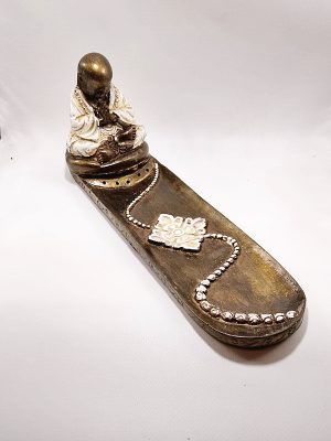 Incensario de Buda tipo bandeja de 30cm en color bronce y blanco macerox