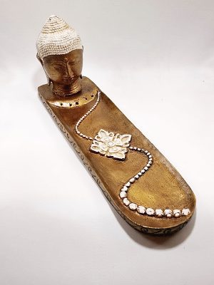 Incensario de cabeza de Buda tipo bandeja de 30cm color bronce y blanco macerox