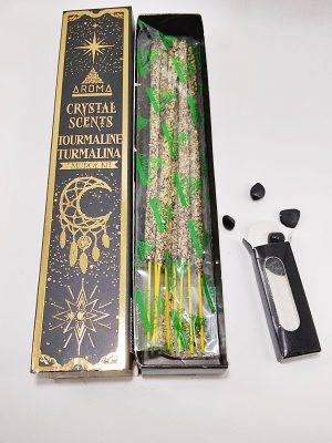 Incienso orgánico Aroma Crystal Turmalina con muestras de mineral negro - Macerox