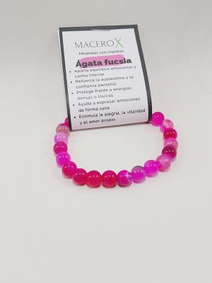 Pulsera de ágata fucsia 8mm con tarjeta de intención y audio QR macerox
