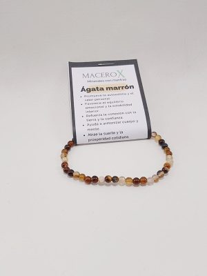 Pulsera de ágata marrón 4mm con tarjeta de intención y audio QR macerox