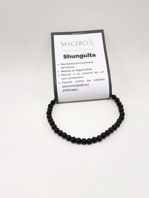 Pulsera de shunguita 4mm minimalista negro mate protección energética macerox