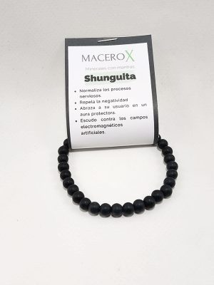Pulsera de shunguita 6mm negro mate protección energética macerox