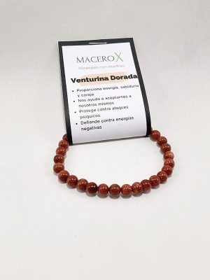 Pulsera de venturina dorada 6mm brillo y protección energética macerox