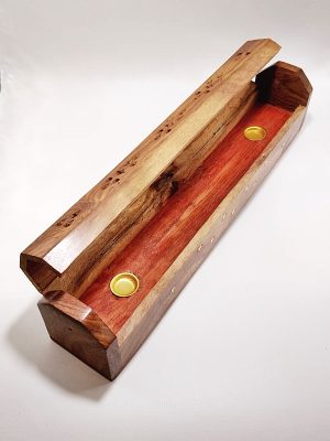 Quemador de incienso tipo baúl de madera con estrellas y compartimento interior macerox