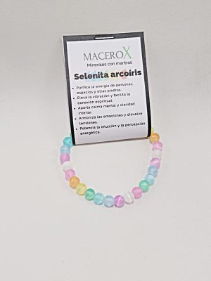 Pulsera de selenita arcoiris 6mm armonia colores macerox