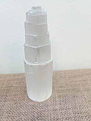 Torre de selenita natural 15 cm rascacielos limpieza energetica macerox