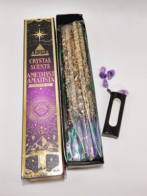 Incienso orgánico Aroma Crystal Amatista con muestras de mineral real - Macerox