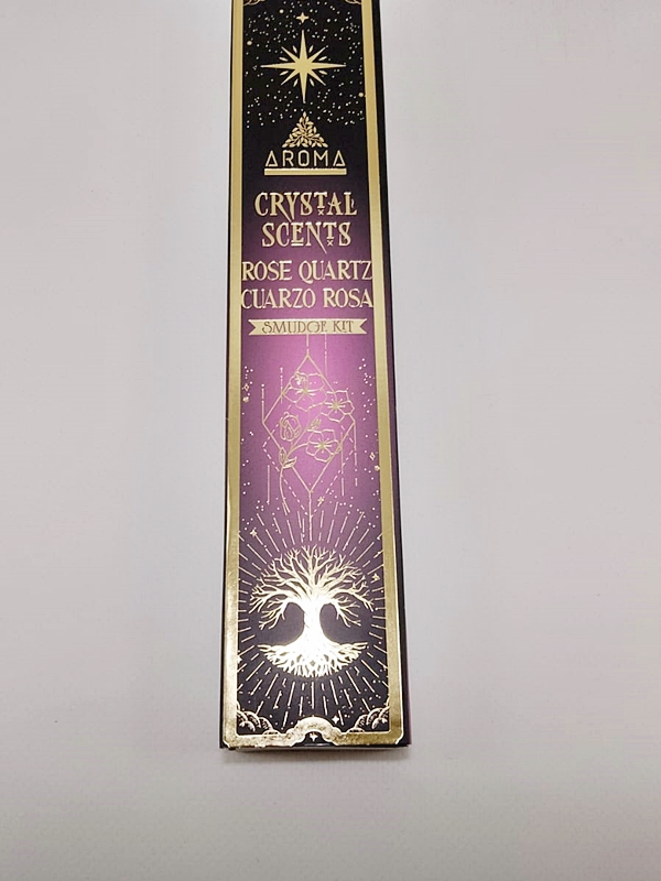 Incienso orgánico Aroma Crystal Cuarzo Rosa con muestras minerales - Macerox