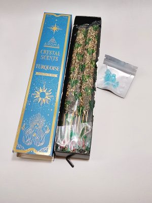 Incienso orgánico Aroma Crystal Turquesa con minerales reales.