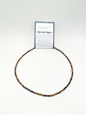 Gargantilla de pequeñas cuentas marrones y doradas de ojo de tigre facetada 4mm de Macerox.