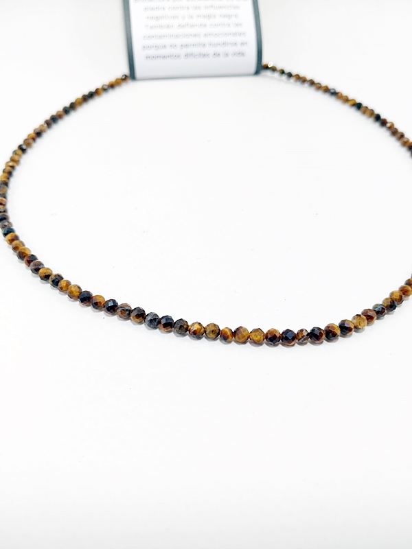 Gargantilla de pequeñas cuentas marrones y doradas de ojo de tigre facetada 4mm de Macerox.