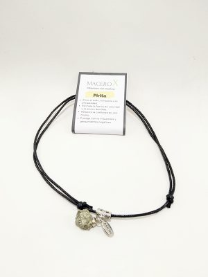 Colgante de pirita en bruto con dije de amor y cordón negro ajustable macerox