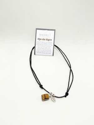 Colgante de ojo de tigre pulido con dije de amor y cordón negro ajustable macerox