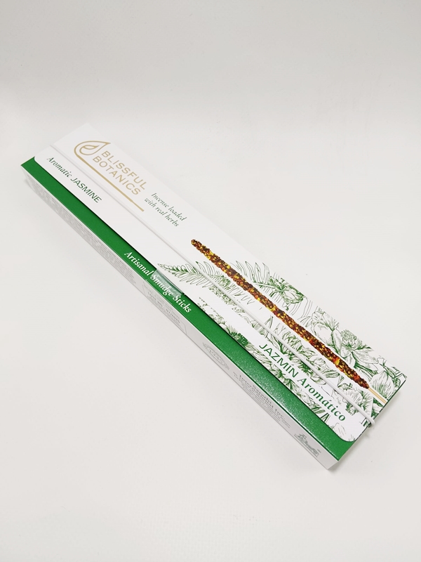 Incienso Orgánico Blissful Botanics – Jazmín Aromático – Dulzura y Alivio Emocional Macerox Caja de incienso artesanal Blissful Botanics Jazmín Aromático con hierbas reales