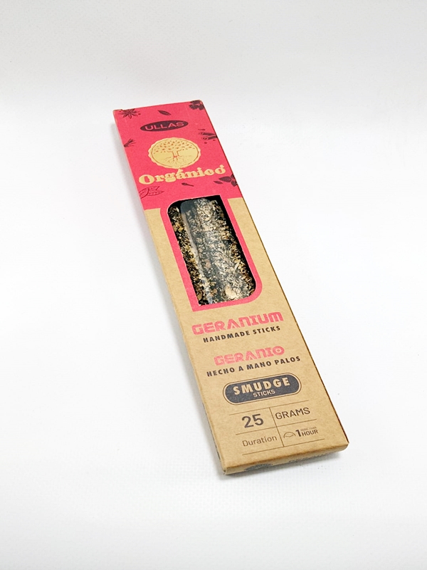 Incienso Orgánico Ullas – Geranio – Equilibrio Emocional, Calma y Optimismo Macerox Caja de incienso orgánico Ullas Geranio de 25 gramos hecho a mano para equilibrio emocional macerox