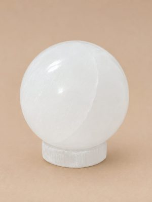 Esfera de Selenita Natural con Peana de Selenita - Geometría Sagrada y Purificación Total